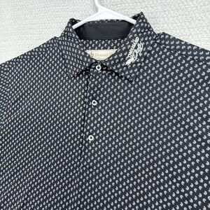 Donald Ross Golf Polo Shirt Mens L Black Paisley Print Performance Stretch
